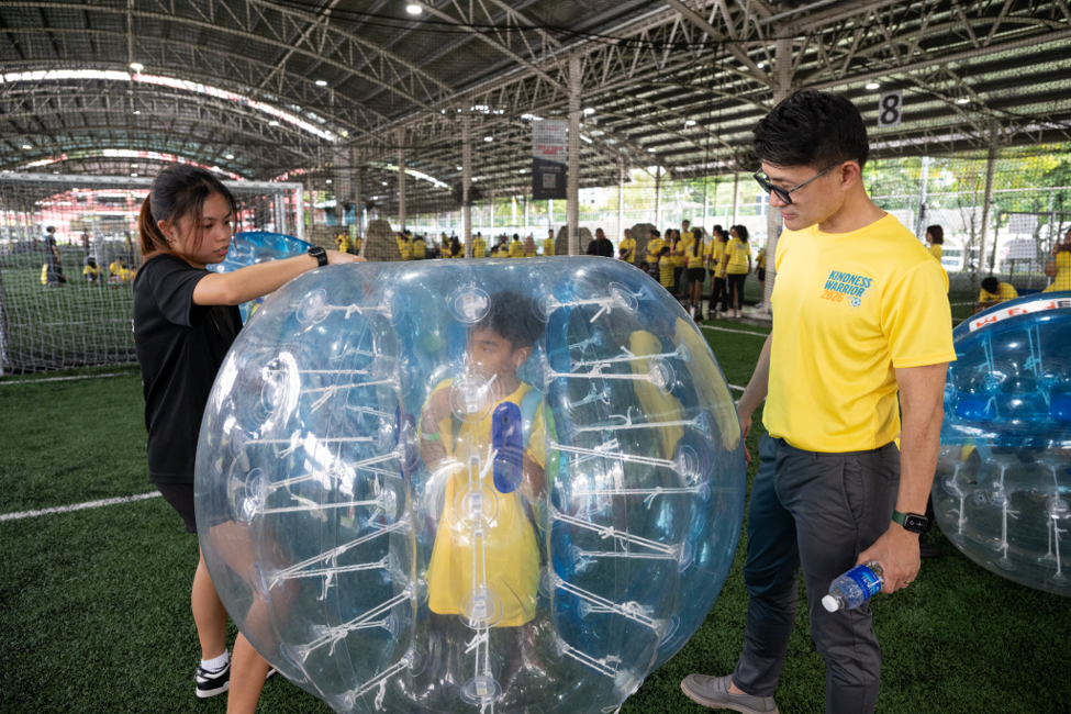 Playing bubble soccer
