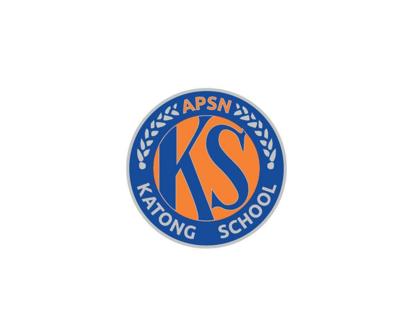 Blue and orange logo with "APSN," "KS," and "KATONG SCHOOL" text surrounded by laurel leaves.