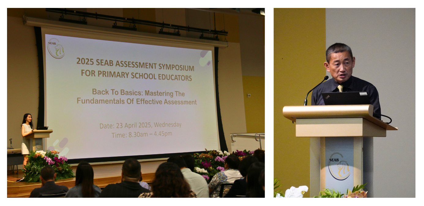 Presenters at the SEAB Assessment Symposium stand at podiums