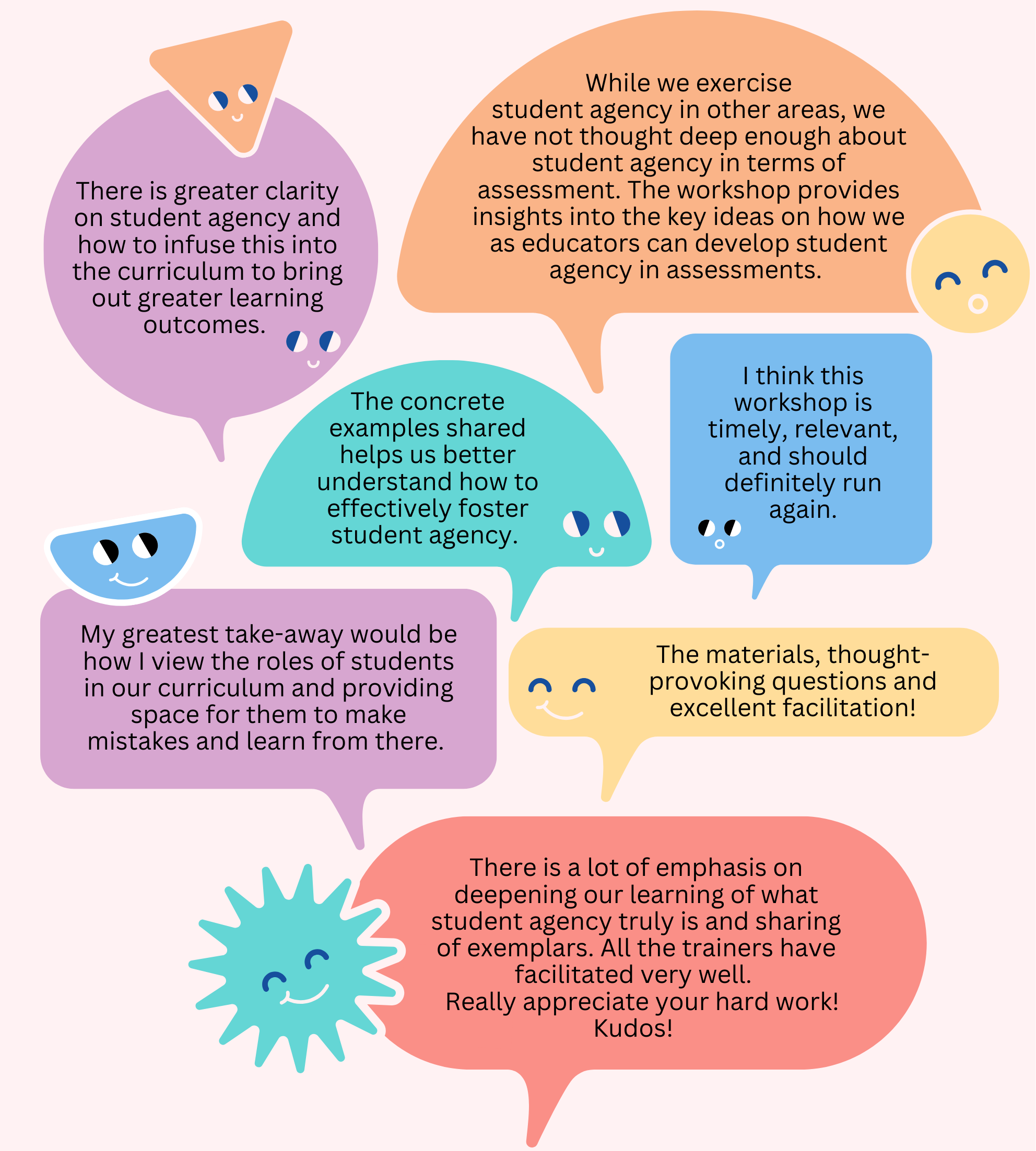 Positive feedback on a student agency workshop and its materials.