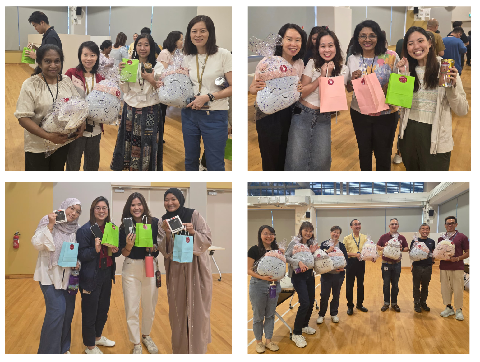 SEAB staff showing their prizes after drawing their lucky numbers. Happy faces all around!