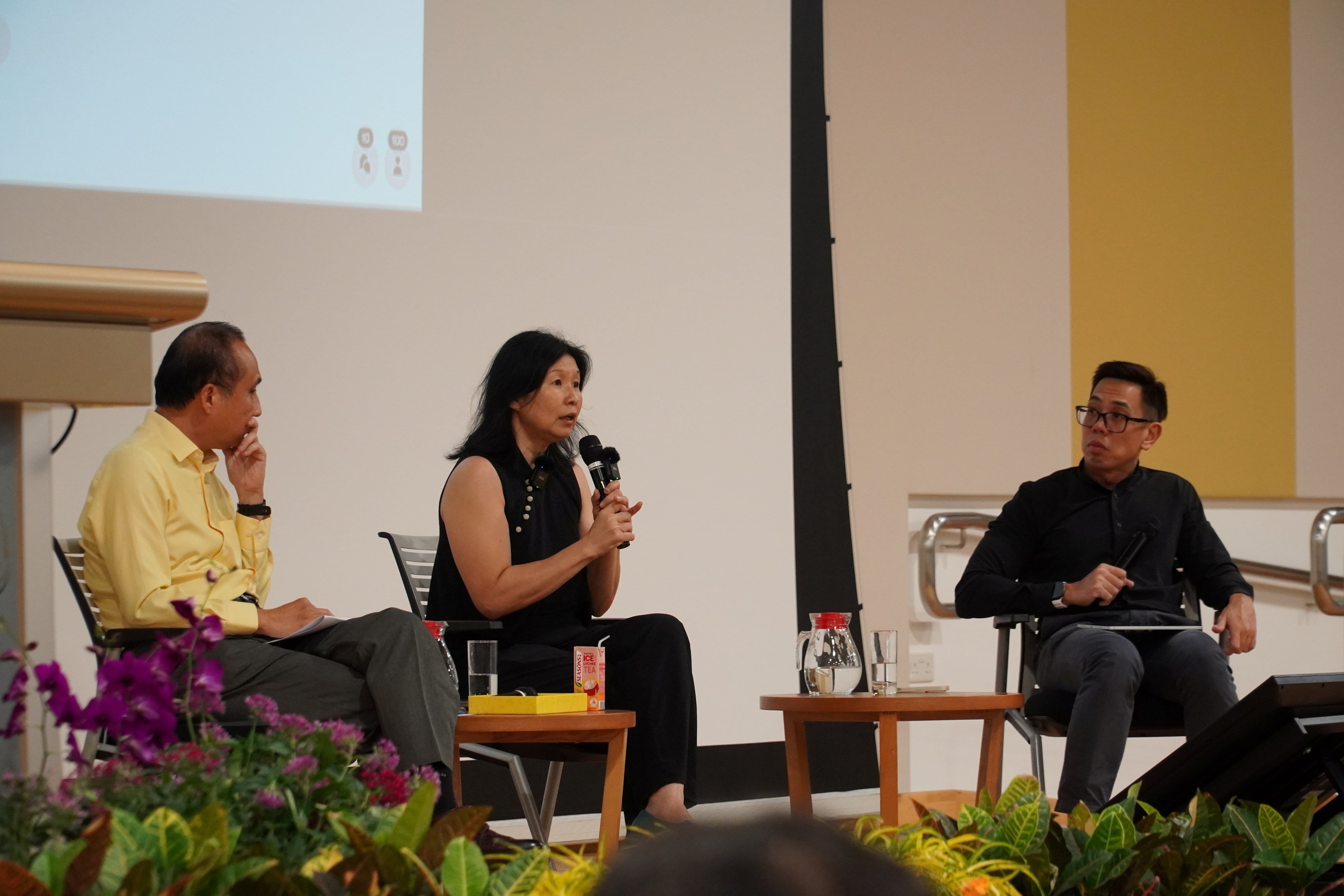 Image of SEAB management and key note speaker seated on stage for dialogue session