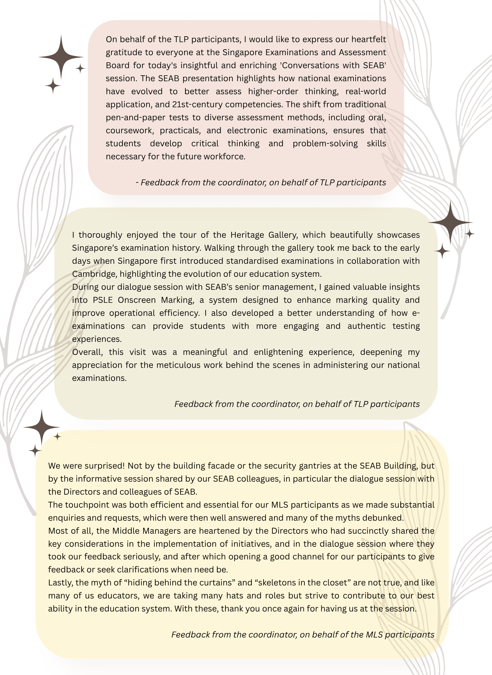 reflections from participants of engagement sessions