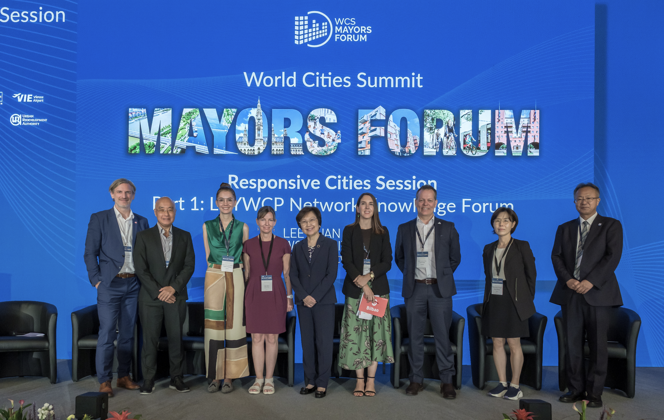 The LKYWCP Network Knowledge Forum at the World Cities Summit Mayors Forum 2025 Responsive Cities Session featured rich representation from across the Network, with panelists from Bilbao, Brisbane, Medellín, New York City, Seoul, Singapore, Vienna, and Yokohama. © Centre for Liveable Cities
