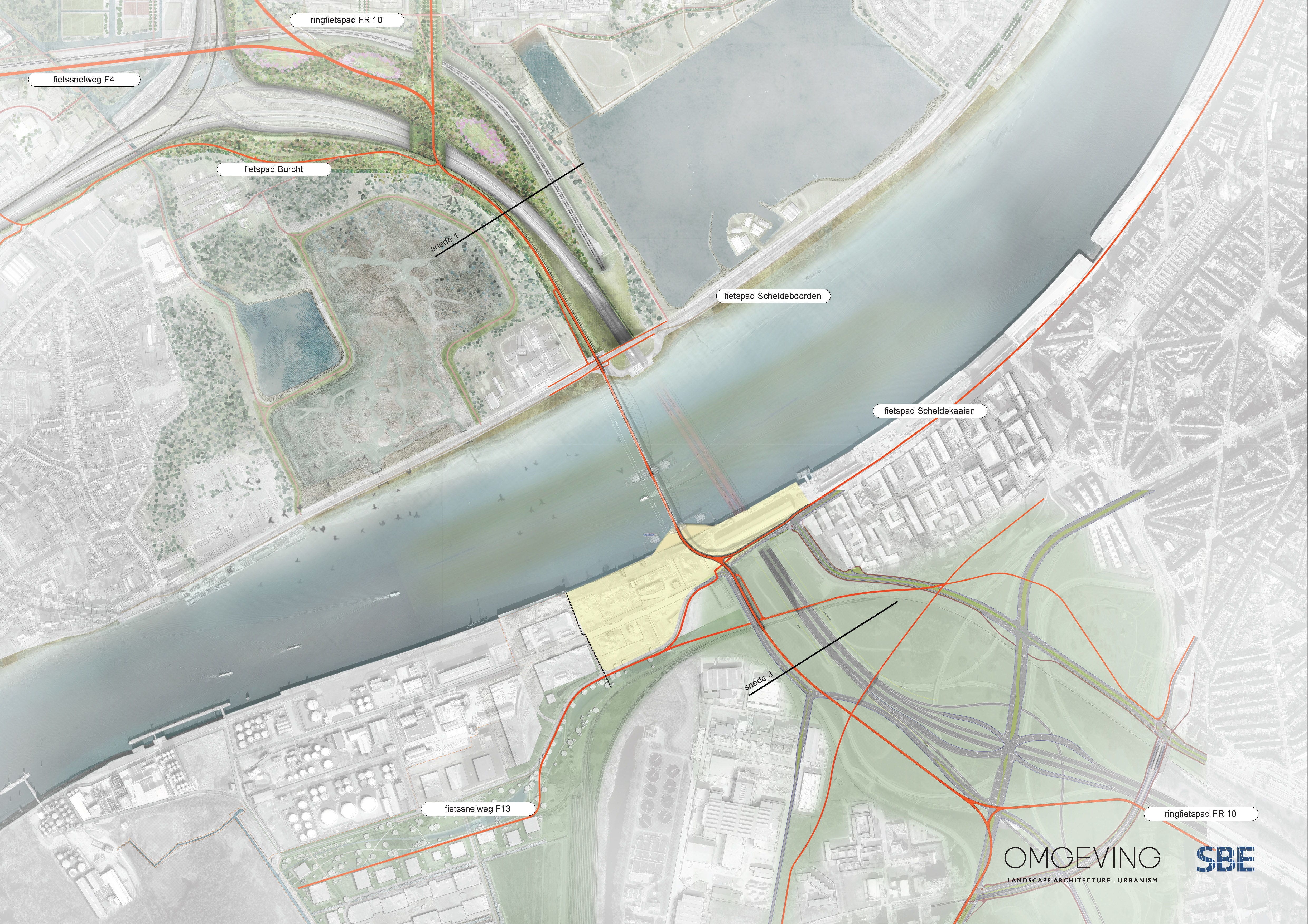 A rendering of the new cycle bridge over the Scheldt.