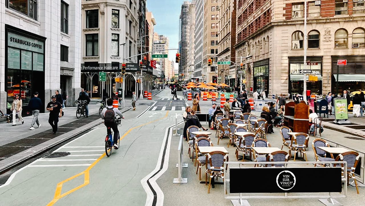 Broadway at West 26th Street, made pedestrian-friendly through “Broadway Vision” redesign project © NYC Department of Transportation