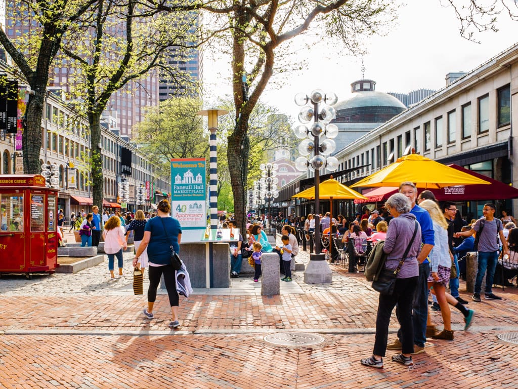 Outdoor market at Faneuil Hall Quincy Market in Boston