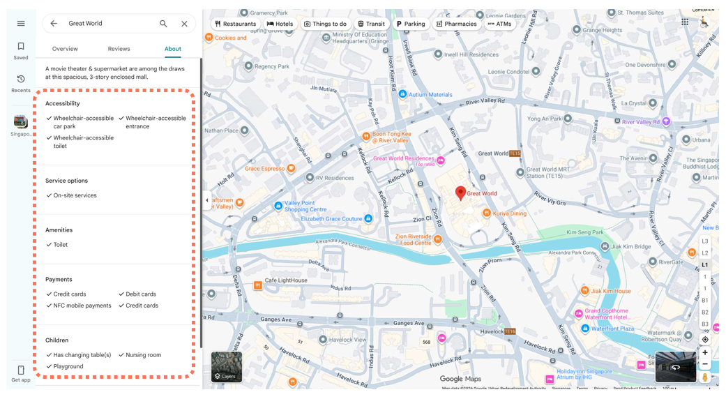 Screenshot of Google Maps interface under the About section of a search result