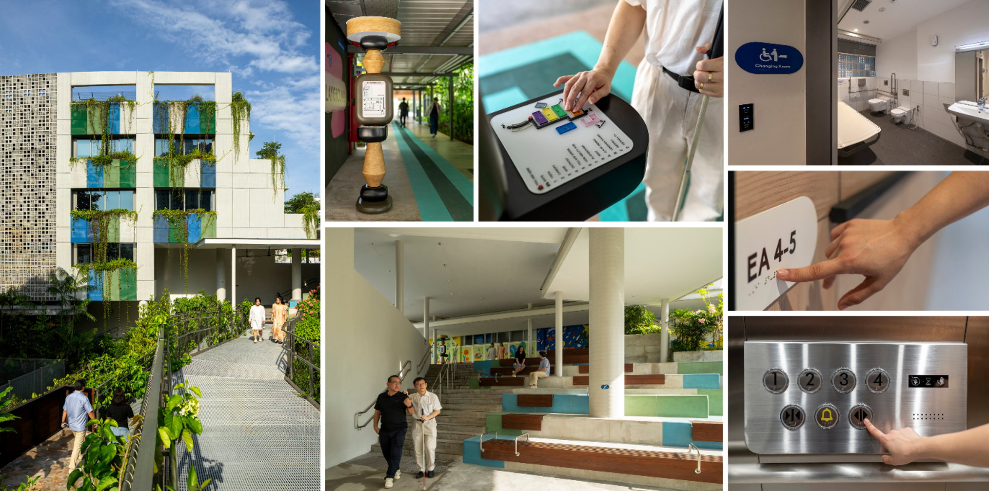 Collage of photos of user-friendly features in Vista Building