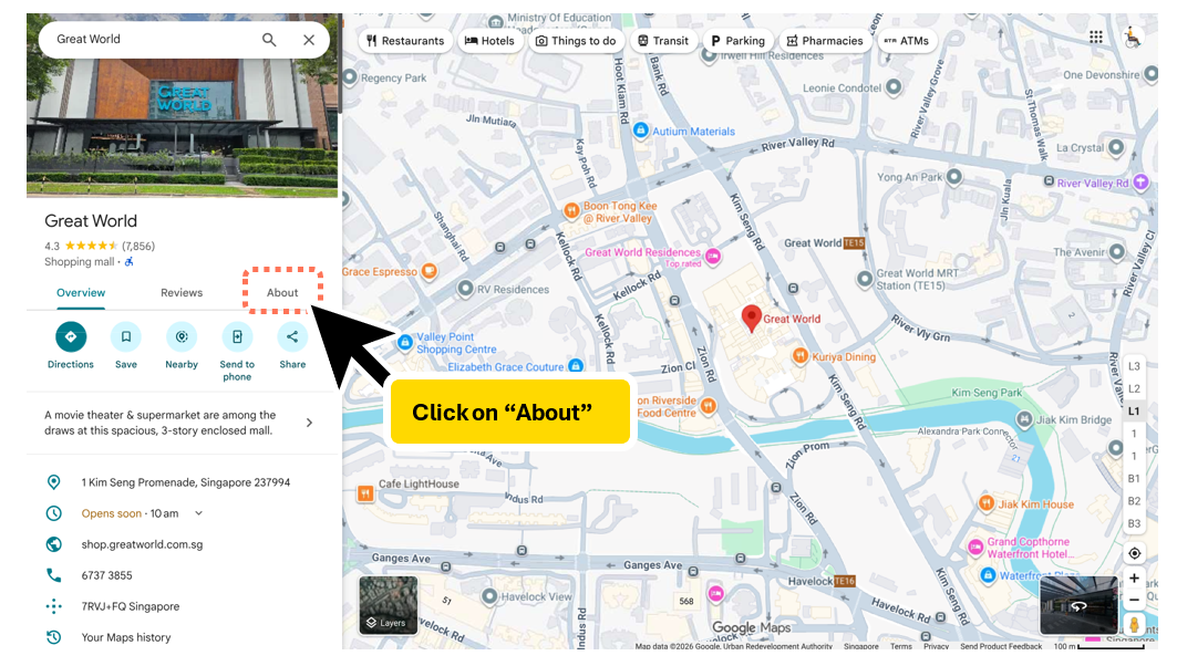 Screenshot of Google Maps interface showing a search result