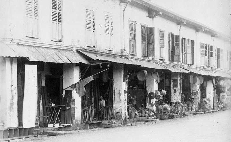 Photo of late 19th-century shophouses by G.R. Lambert & Co. The Qing delegation saw shophouses like these when they visited Singapore in 1876. Collection of the National Museum of Singapore, National Heritage Board.
