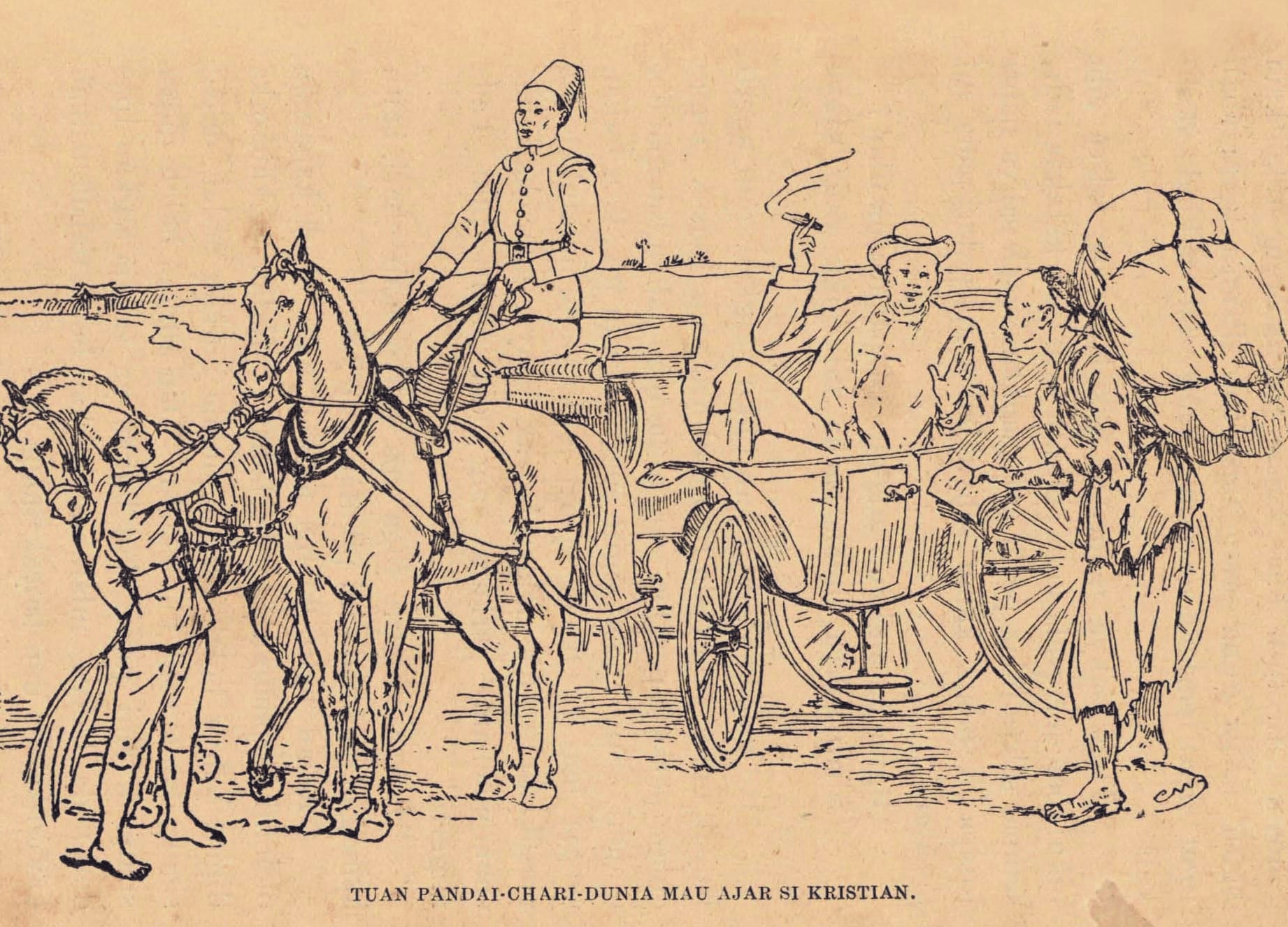 Lord Worldly-wise wants to educate Christian. Image reproduced from Bunyan, J. (1905). Chrita orang yang chari slamat, p. 17. All rights reserved, American Mission Press, 1905.