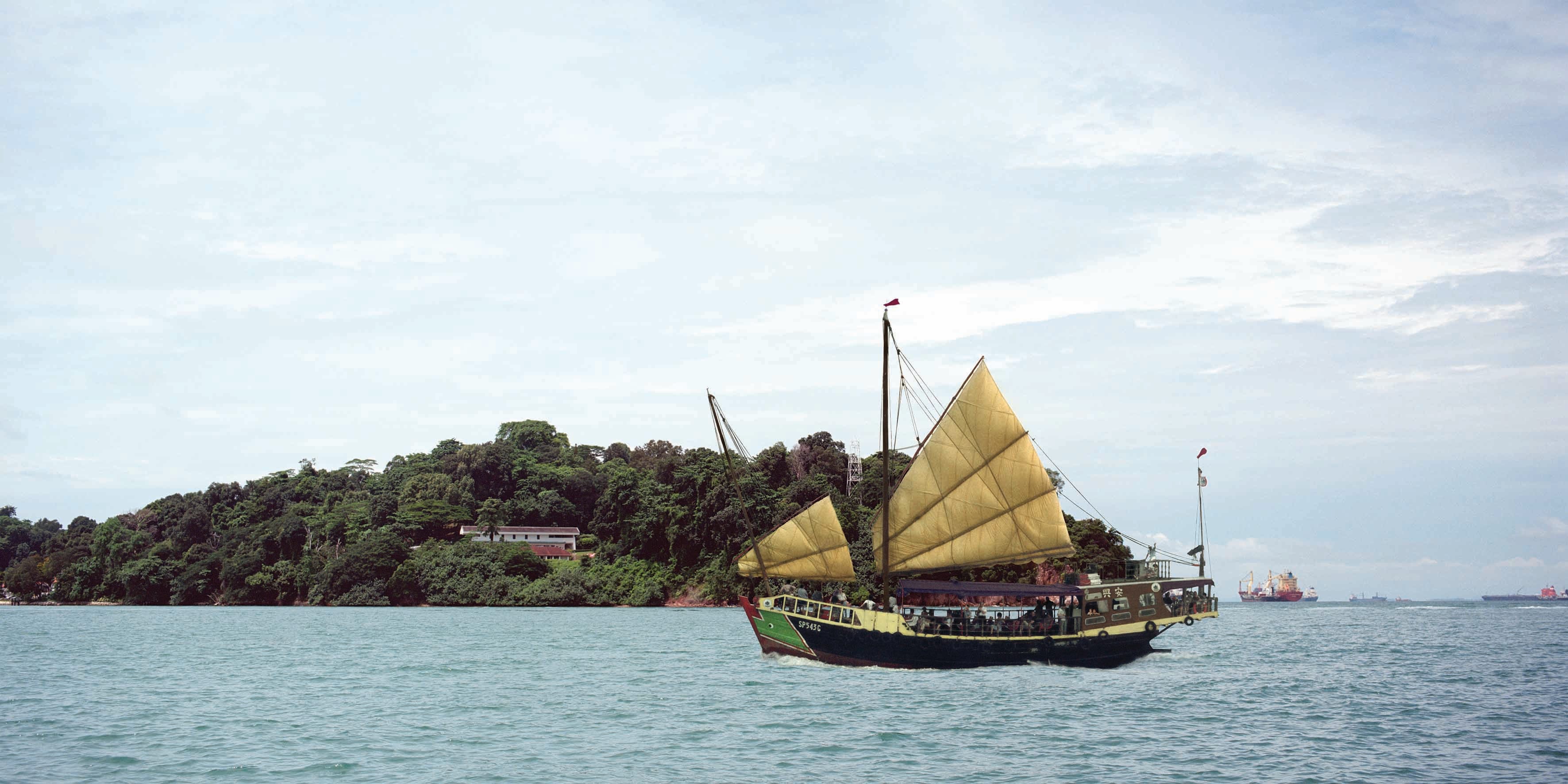 “The Harbour” from “Temporality” (2013). The junk is constructed from a number of images from black-and-white archival photographs dating from the mid-1970s, which were taken at The New Harbour (present-day Keppel Harbour). It was inspired by Margaret Leong's poem “The Junk”. © Juria Toramae. All rights reserved.