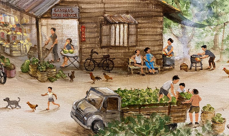 A hilltop village in the Sembawang-Nee Soon area. Detail from “I Paint my Singapore”. Photo by Jimmy Yap.