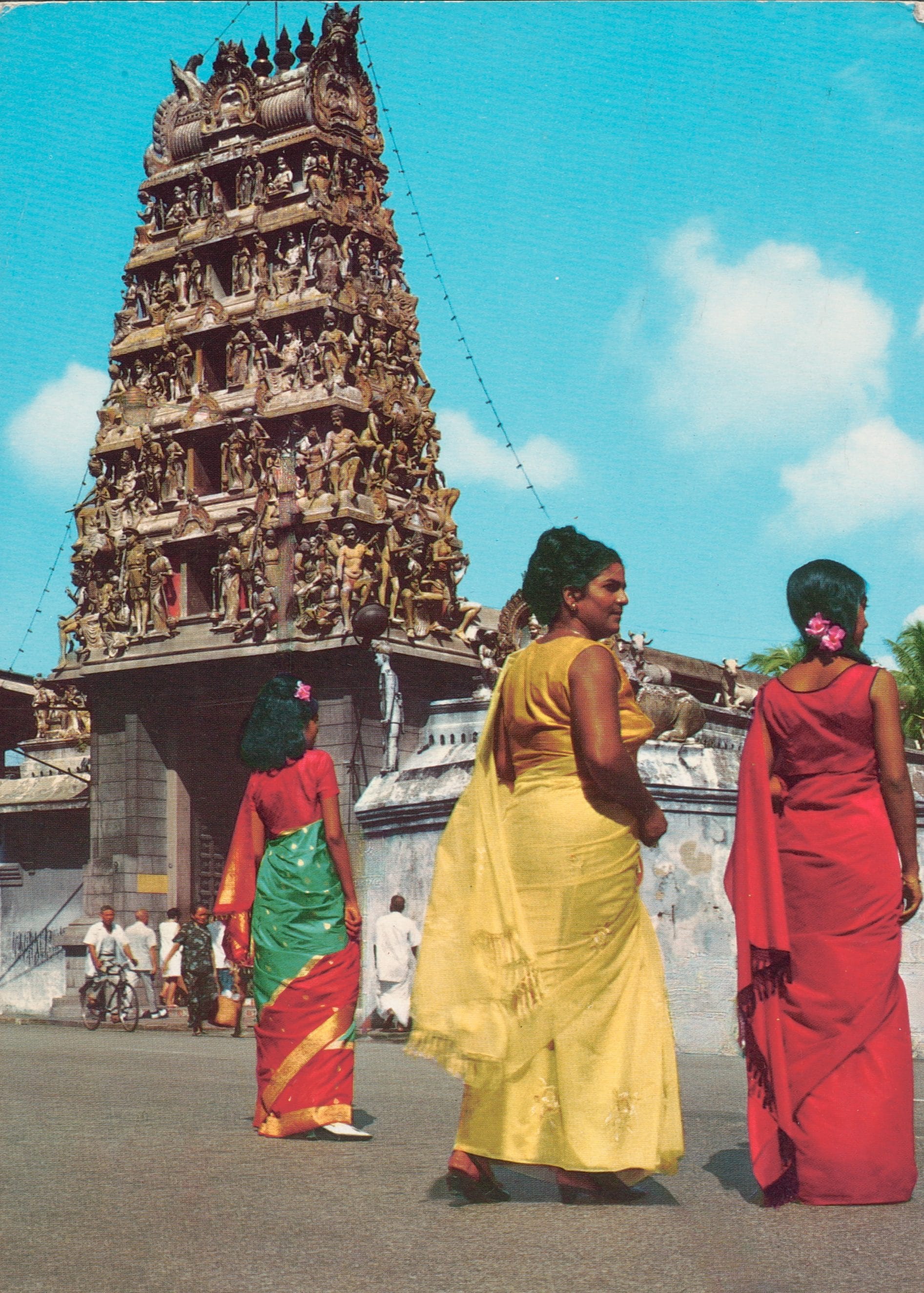 The original three-tiered gopuram (tower) was rebuilt in 1936 into its present five tiers. This is a 1970 postcard view of the gopuram. Courtesy of the National Museum of Singapore, National Heritage Board.