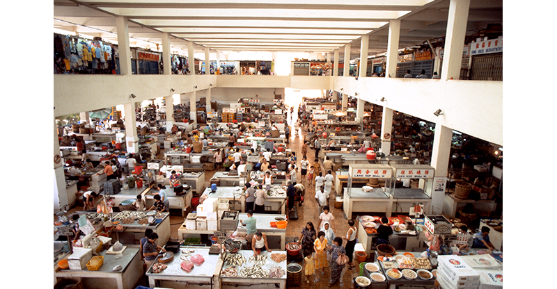 An aerial view of Tekka Market (Zhujiao Market), 1984. Ministry of Information and the Arts Collection, courtesy of National Archives of Singapore.