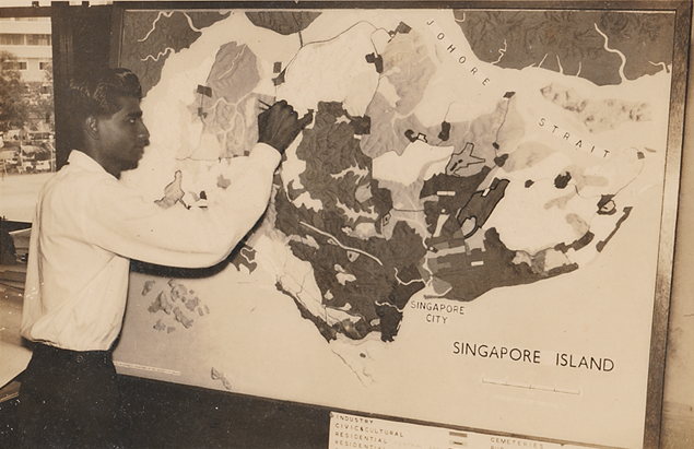 AGS Danaraj preparing the Master Plan for the 1956 Master Plan exhibition. Courtesy of the Danaraj Family Collection.