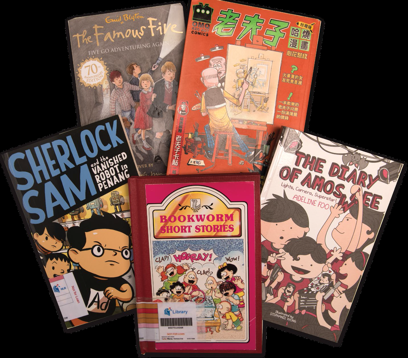 This selection of books from The Famous Five to Lao Fu Zi and the Bookworm Club series to the more contemporary Sherlock Sam and The Diary of Amos Lee represent popular reading tastes from the different decades.
