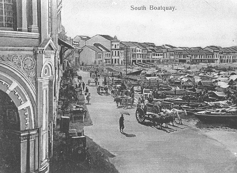 View of Boat Quay from Cavenagh Bridge, c. 1906. Arshak C. Galstaun Collection, courtesy of National Archives of Singapore.