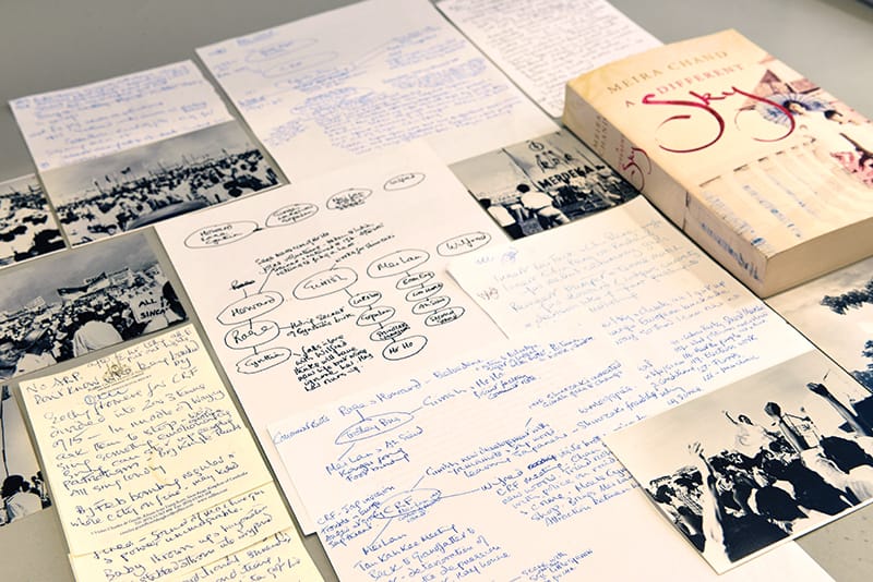 In preparation for writing her book, A Different Sky, Meira Chand conducted extensive research. She subsequently donated her research materials to the National Library. These include notes written on hotel stationery, character sketches, photographs ordered from the National Archives and printouts of emails. The donation also includes a full draft of her novel that she had printed out.