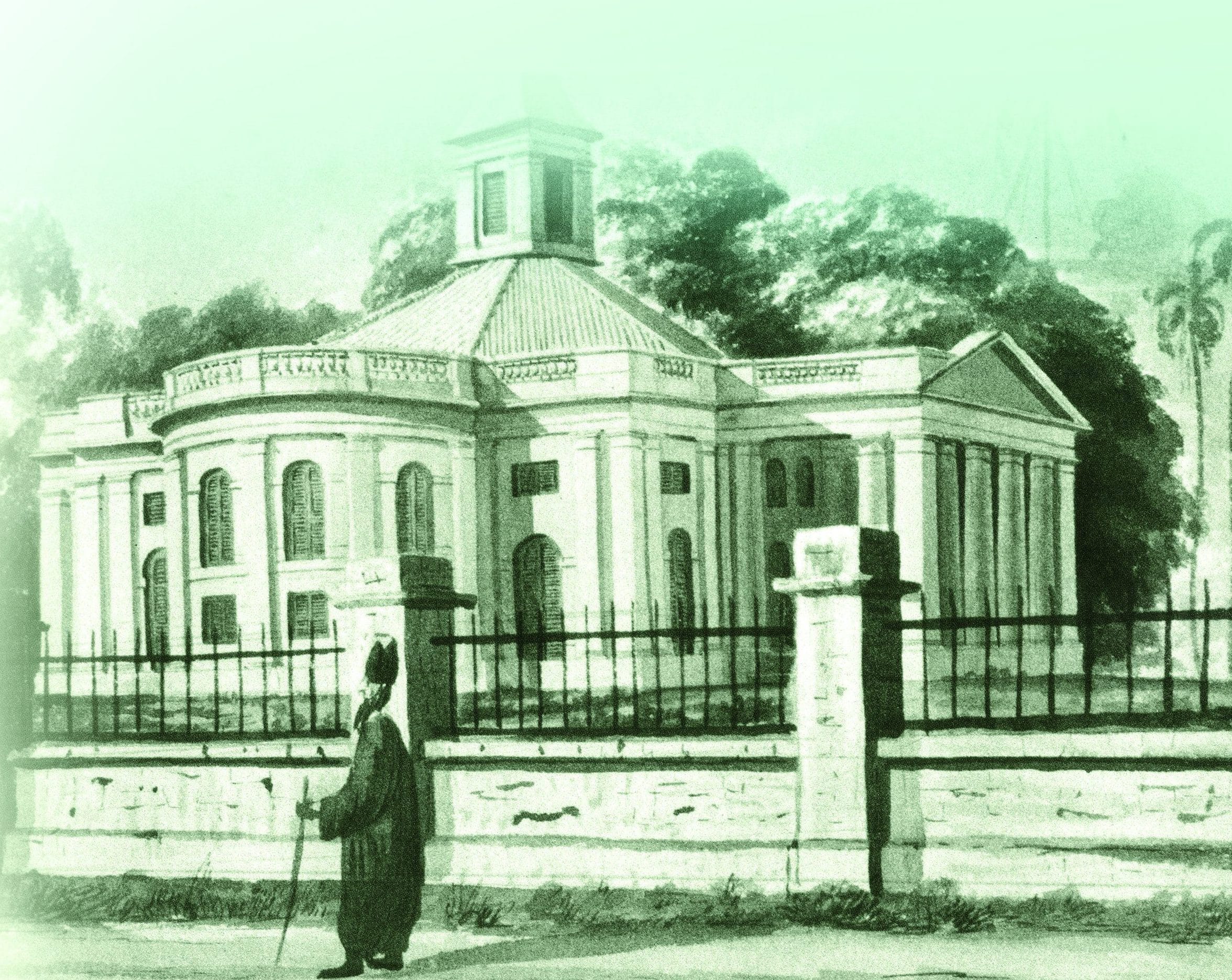 A painting of the Armenian Church in Singapore by John Turnbull Thomson, 1847. This view shows the original chancel and the second turret. All rights reserved, Hall-Jones, J. (1983). The Thomson Paintings: Mid-nineteenth Century Paintings of the Straits Settlements and Malaya (p. 43). Singapore: Oxford University Press. (Call no.: RSING 759.2 THO).