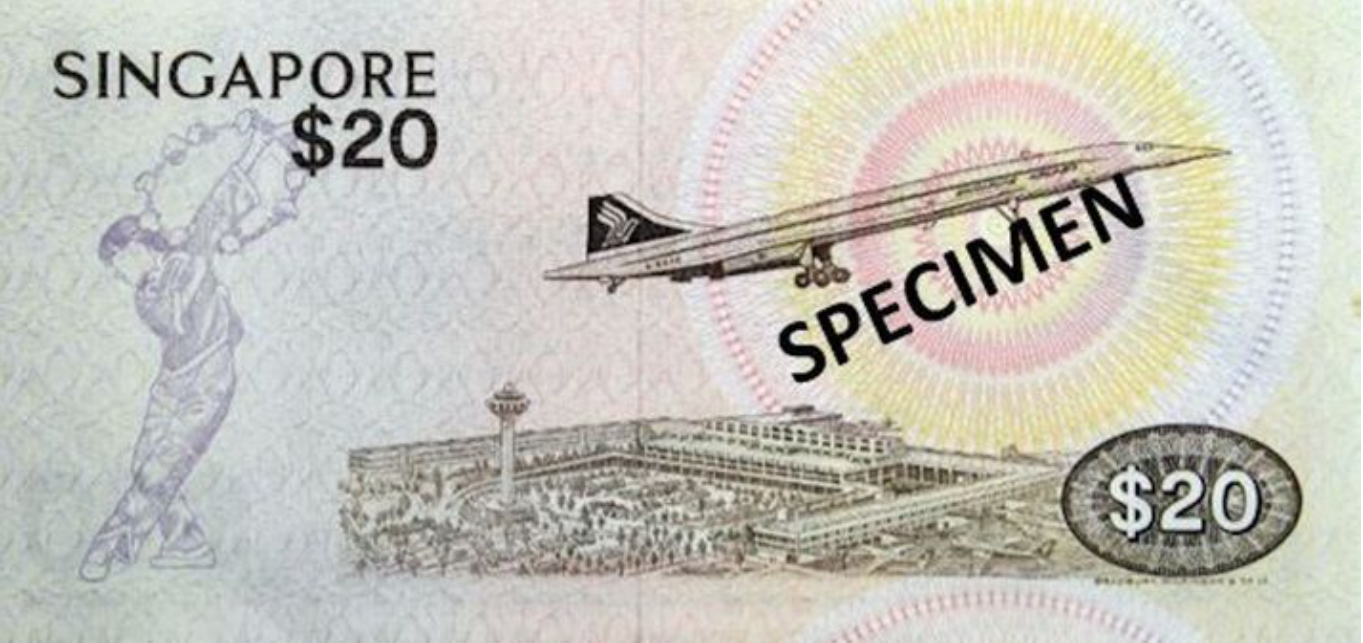 Reverse side of Singapore's first $20 note, featuring the airport. Courtesy of the Monetary Authority of Singapore.