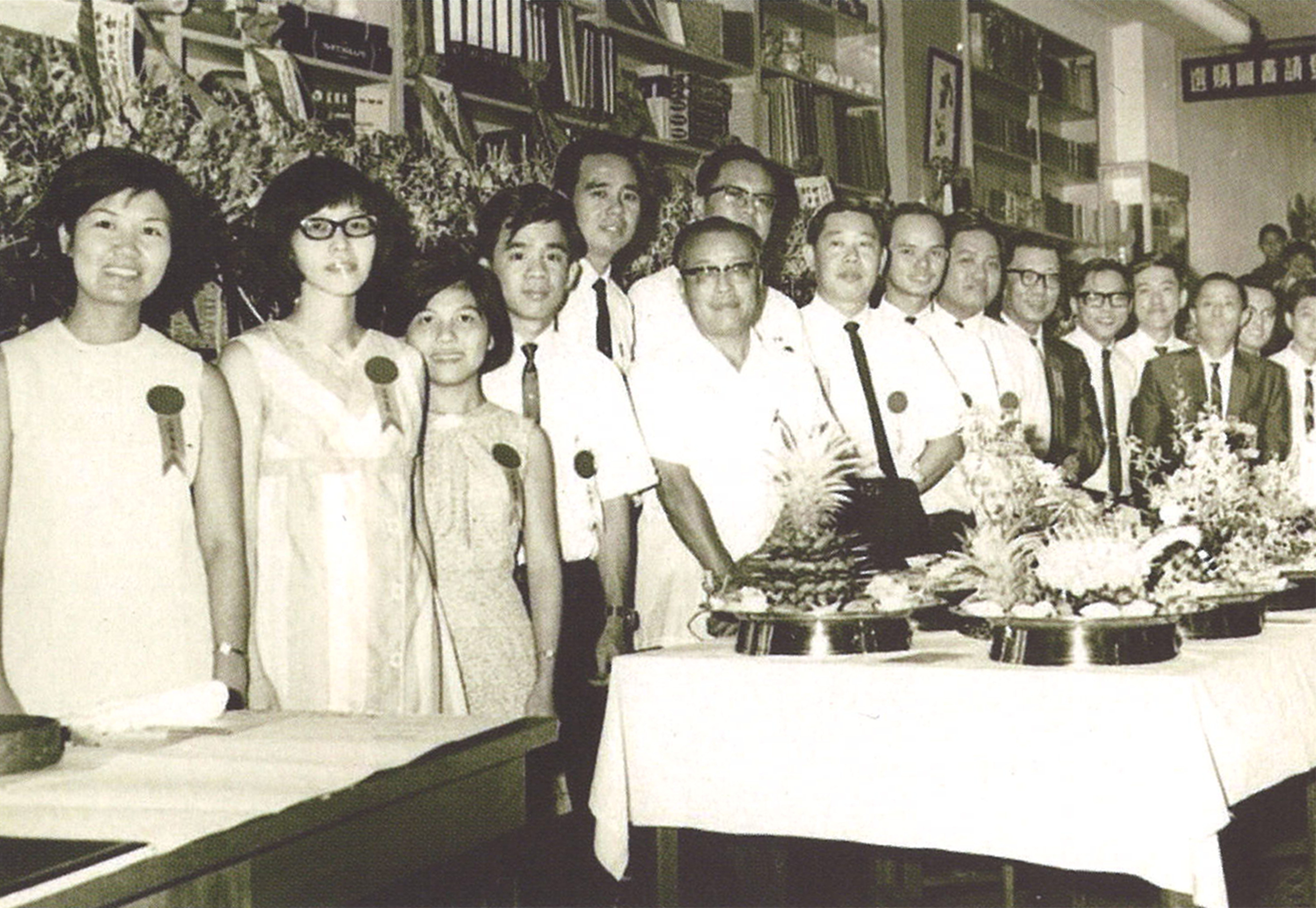 Management and staff of Union Book at 303 North Bridge Road during its official opening, 1968. Courtesy of Union Book.