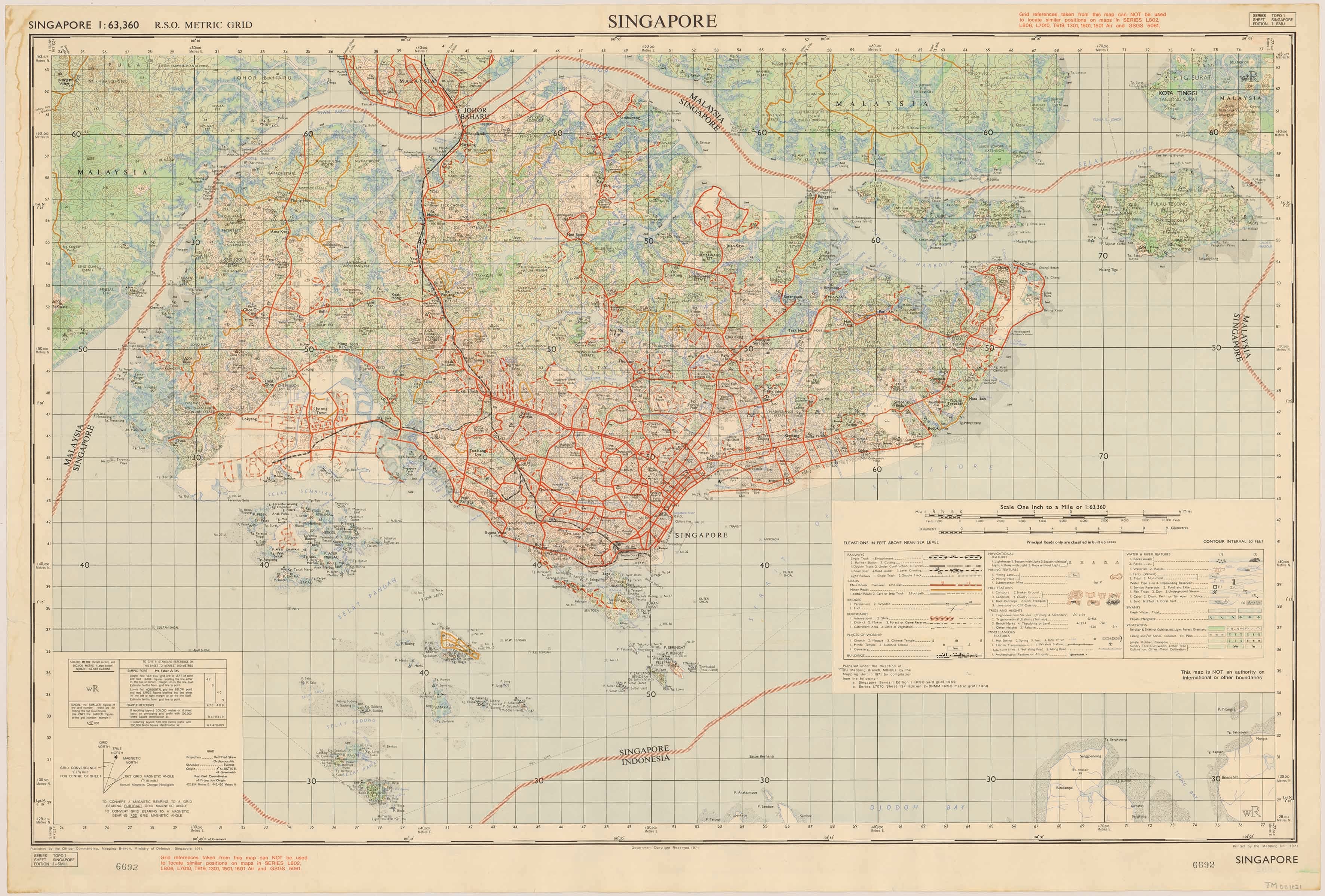 An aerial map of Singapore town, 1950. These maps were made by stitching together aerial photographs taken by the British airforce's 81 squadron, an air reconnaissance unit based at the Seletar and Tengah airbases between 1947 and 1970. Survey Department, courtesy of National Archives of Singapore.
