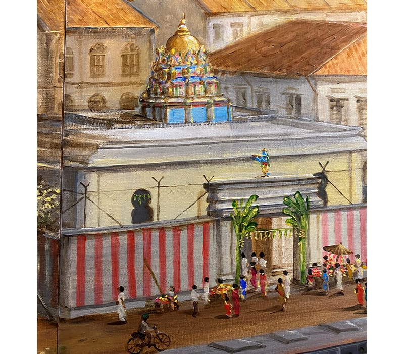 The Sri Krishnan Temple in the 1970s. Detail from “I Paint my Singapore”. Photo by Jimmy Yap.
