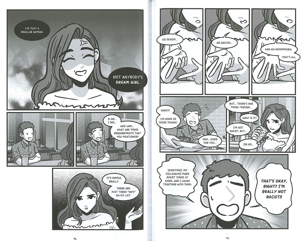 Samara Gan chronicles her (mis)adventures in the dating game. Images reproduced from Samara Gan, How to Date a Dozen Men (Singapore: Epigram Books, 2023)