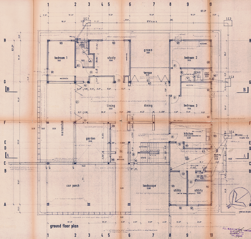 The ground-floor plan of 32 Binjai Park, 1973. Lee Kip Lin Collection, National Library, Singapore.