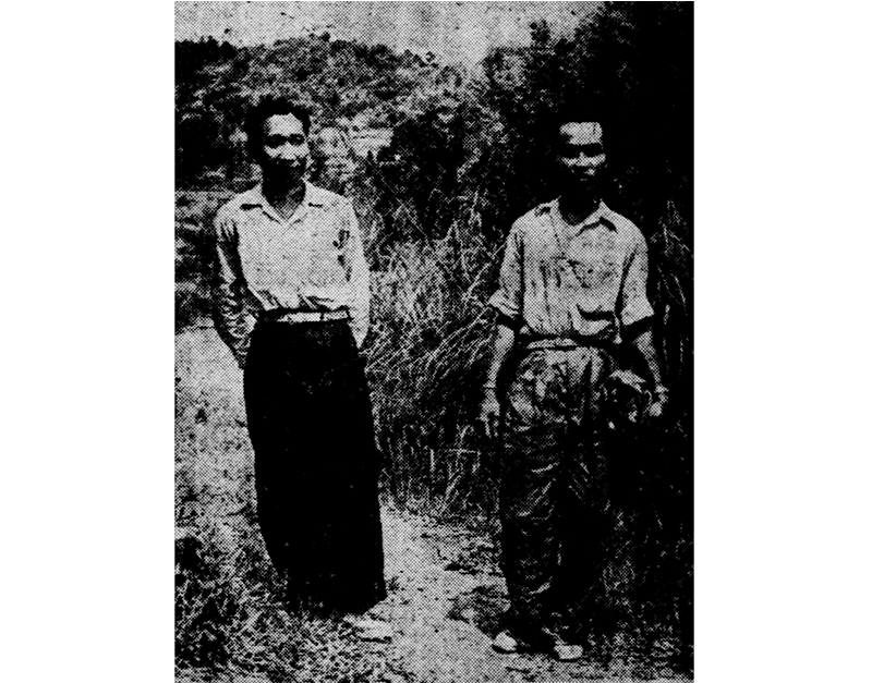 Chew Lan Ying made a name for herself taking the photographs of Chen Tien, deputy head of propaganda of the Malayan Communist Party, and his courier guide Lee Chin Hee arriving at Klian Intan on 17 November 1955 for the second round of preparatory discussions with government representatives. These images were published in Nanyang Siang Pau the following day. Shown here is one of the photographs. Source: Nanyang Siang Pau, 18 November 1955 © SPH Media Limited. Permission required for reproduction.
