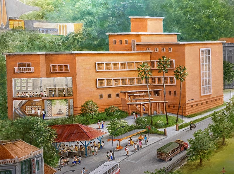 The old National Library building on Stamford Road. Detail from “I Paint my Singapore”. Photo by Jimmy Yap.