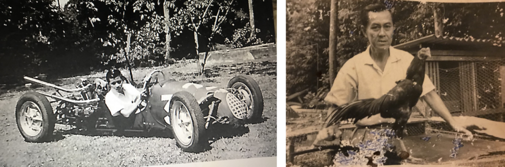 Lim Kok Lian was a racing car enthusiast and also kept fighting cocks, 1953. Courtesy of Lim Kok Lian.