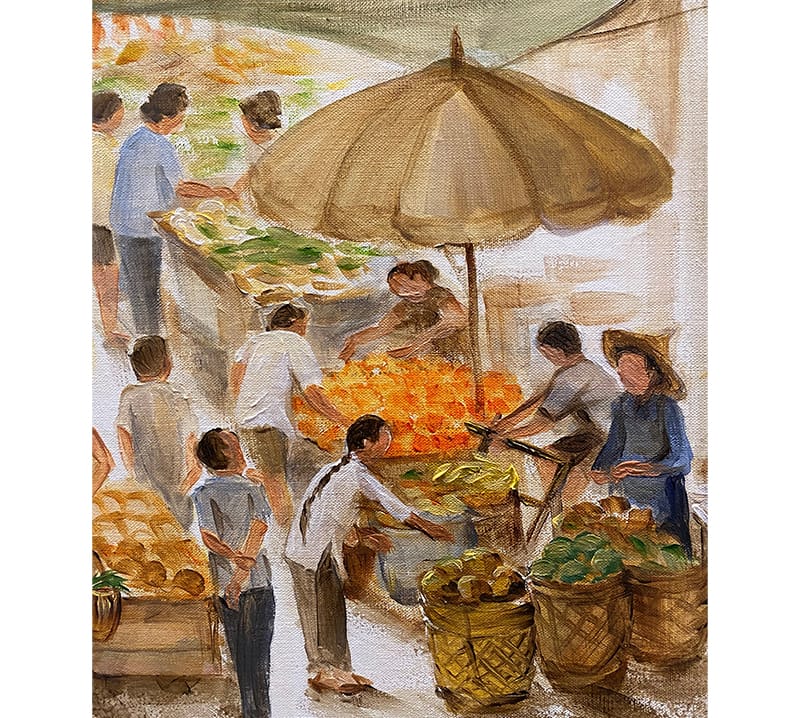 Kreta Ayer by day. Detail from “I Paint my Singapore”. Photo by Jimmy Yap.