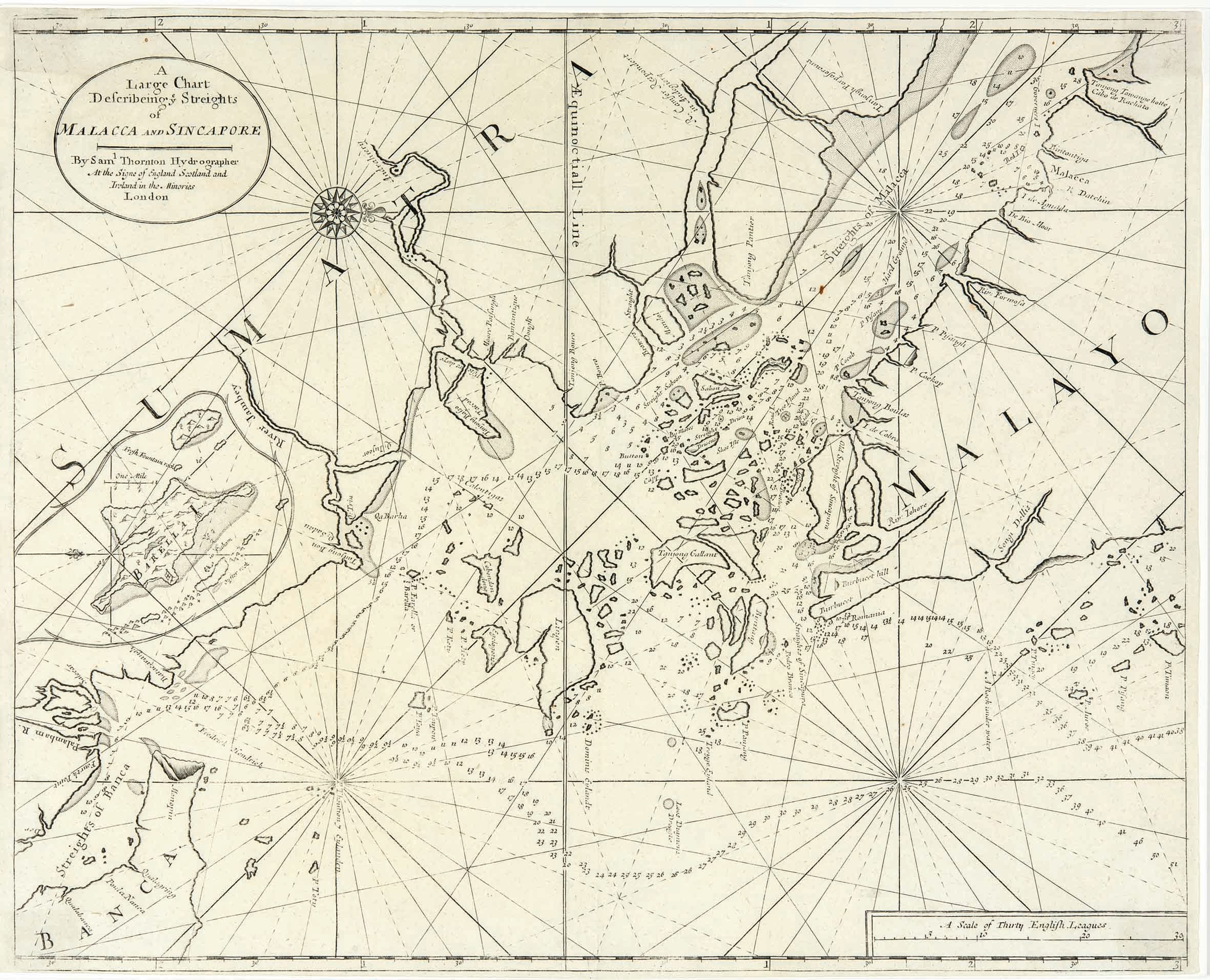 A large chart describing *ye Streights of Malacca and Sincapore*, Samuel Thornton (London, circa 1711). 