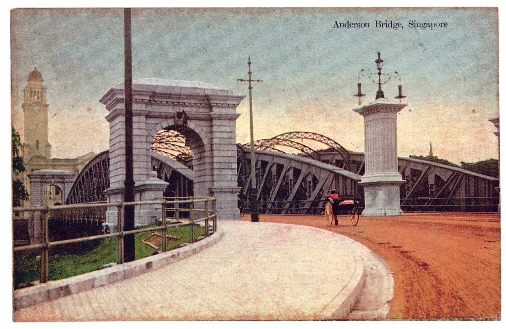 View of Anderson Bridge with the clock tower of Victoria Memorial Hall in the background, undated. The bridge is named after John Anderson, Governor of the Straits Settlements from 1904 to 1911. Courtesy of Cheah Jin Seng.