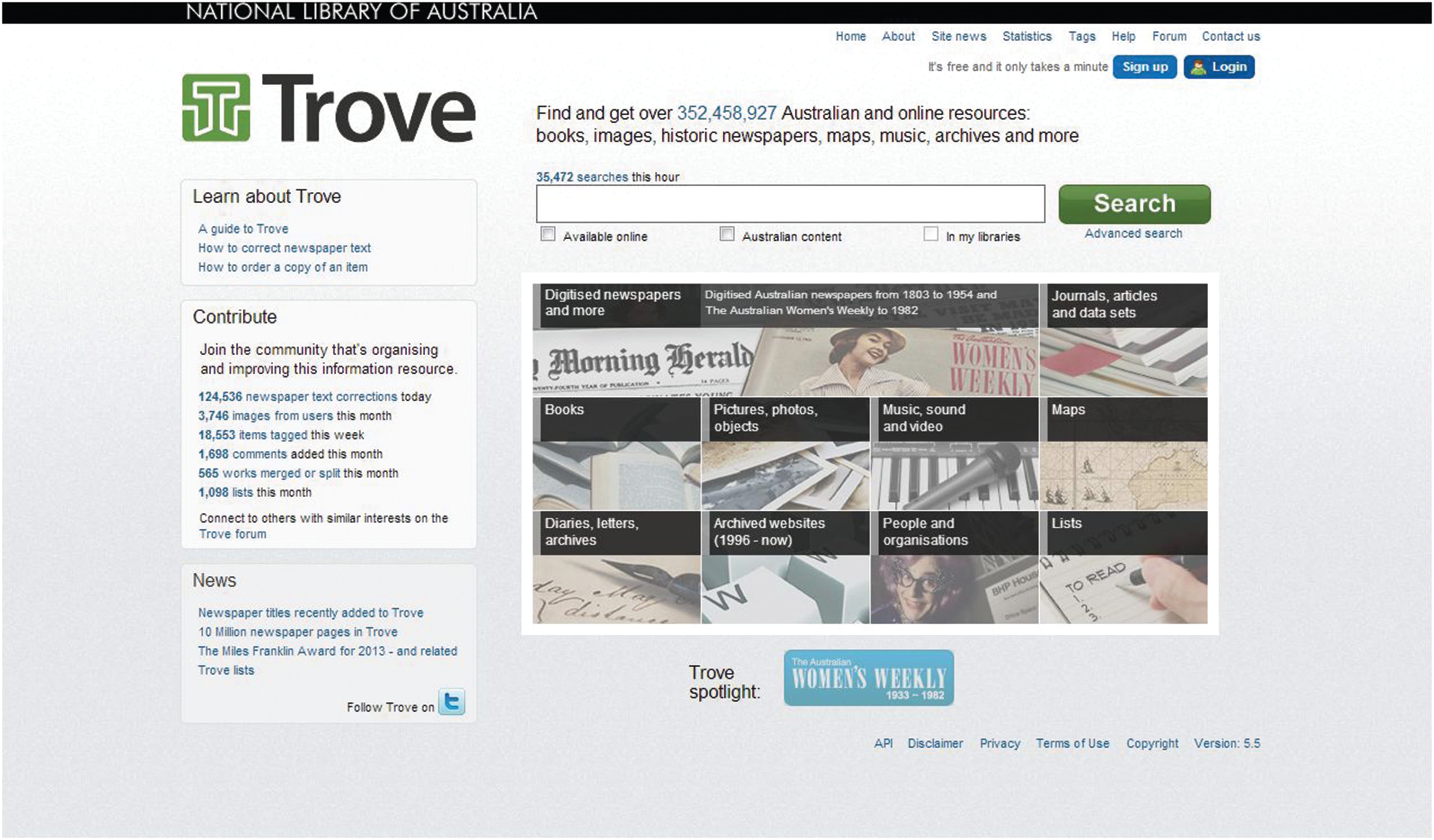 Trove is the National Library of Australia’s most popular online service.