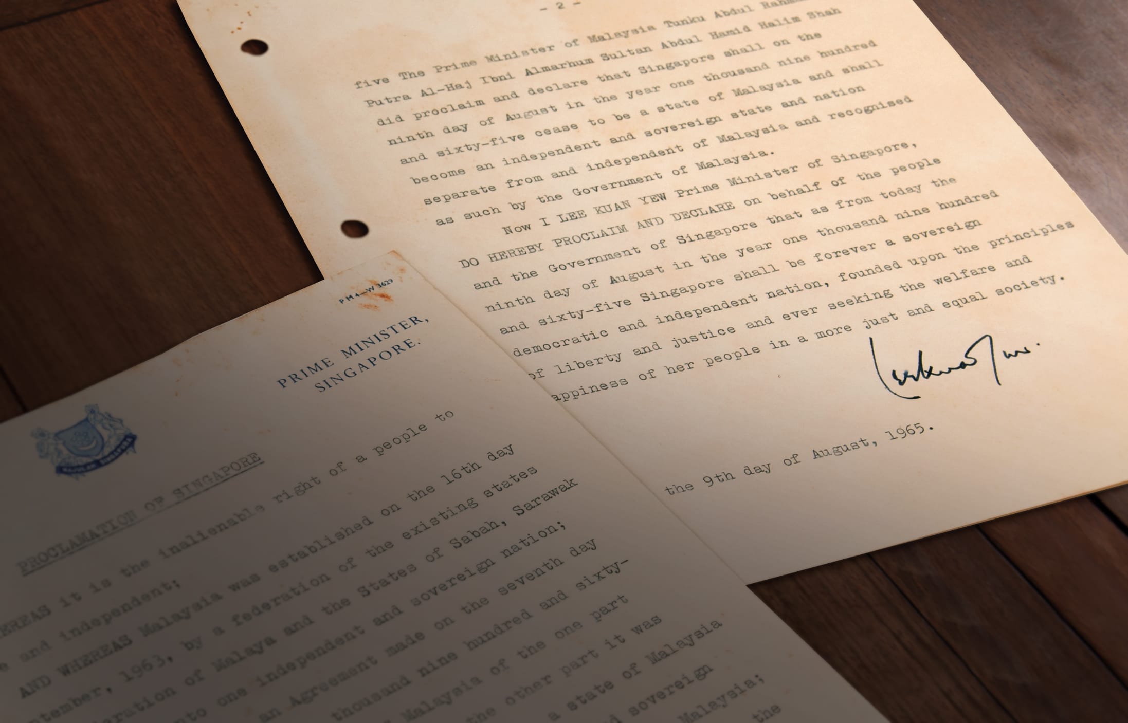 The typewritten Proclamation of Singapore document signed off by founding Prime Minister Lee Kuan Yew on 9 August 1965. This is another key document in the holdings of the National Archives. Courtesy of the National Archives of Singapore.
