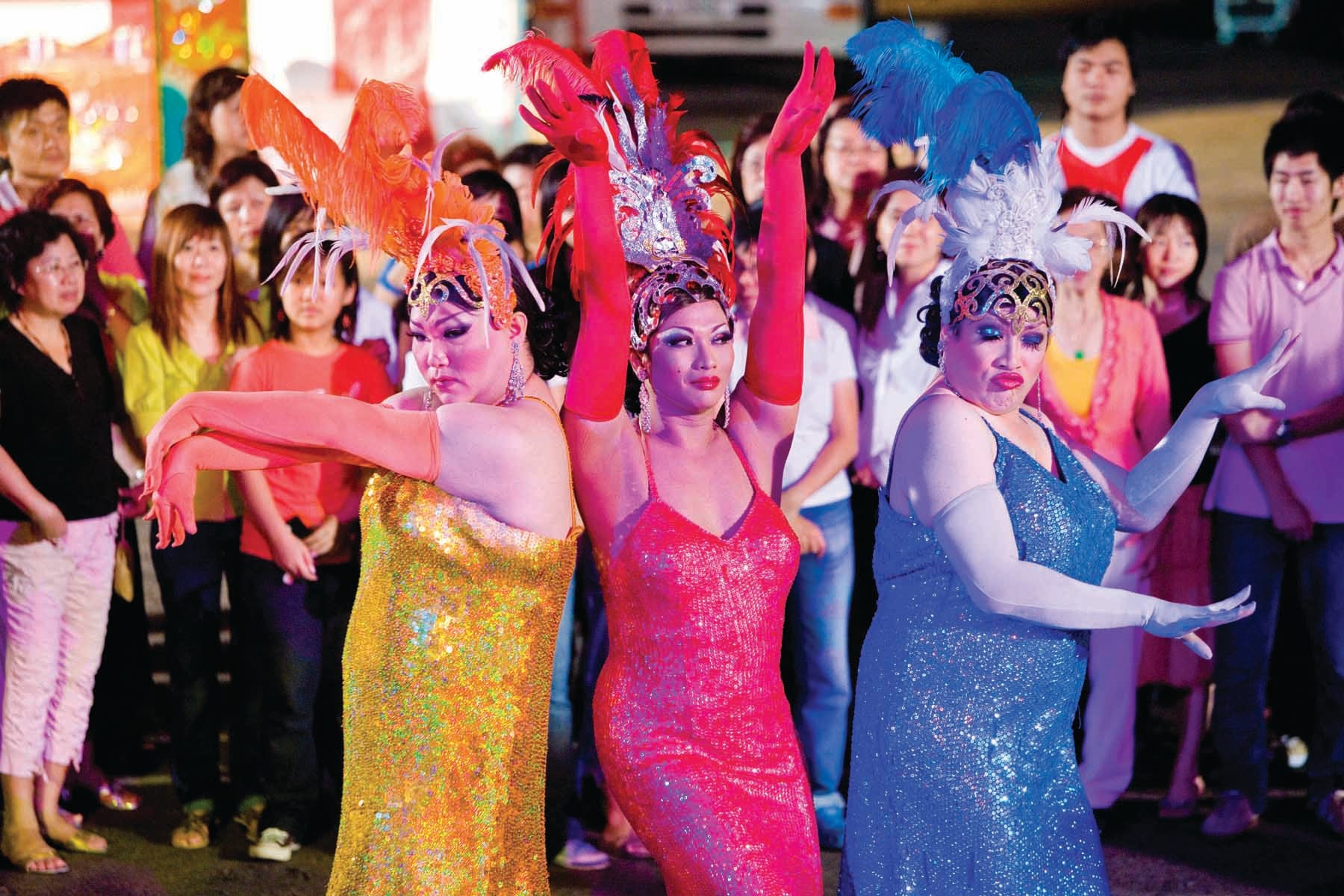 Royston Tan's 881 explores the colourful world of getai. © 881. Directed by Royston Tan, produced by Gary Goh, James Toh, Chan Pui Yin, Freddie Yeo, Tan Fong Cheng and Ang Hwee Sim, distributed by Golden Village Pictures. Singapore, 2007.