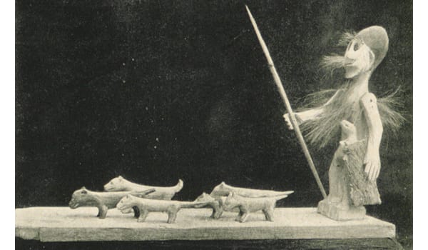 The Spectre Huntsman (hantu pemburu) roams the forest carrying a spear in his right hand and with his dogs in search of a quarry. Its appearance is the harbinger of disease or death. Image reproduced from Skeat, W.W. (1900). Malay Magic: Being an Introduction to the Folklore and Popular Religion of the Malay Peninsula (after p. 116). London: Macmillan and Co., Limited. Retrieved from BookSG. Collection of the National Library, Singapore. (Call no.: RRARE 398.4 SKE; Accession no.: B02930611K).