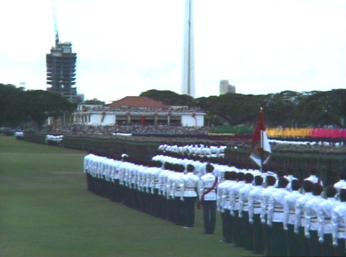 A screen grab from the 1974 National Day Parade, which was televised live in colour. Mediacorp Pte Ltd, courtesy of National Archives of Singapore.