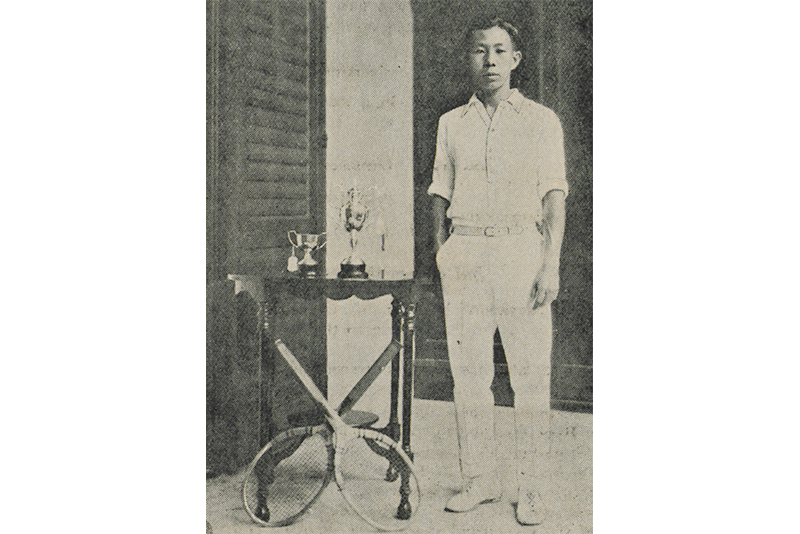 Lim Bong Soo at the Hong Kong Open Championship with his trophies, 1929. Image reproduced from Lim Bong Soo, “Some Impressions of My Trip to China,” in Straits Chinese Annual, 1930, ed. Song Ong Siang. (Singapore: Kwa Siew Tee, Ho Hong Bank, 1930), 94. (From National Library Online).