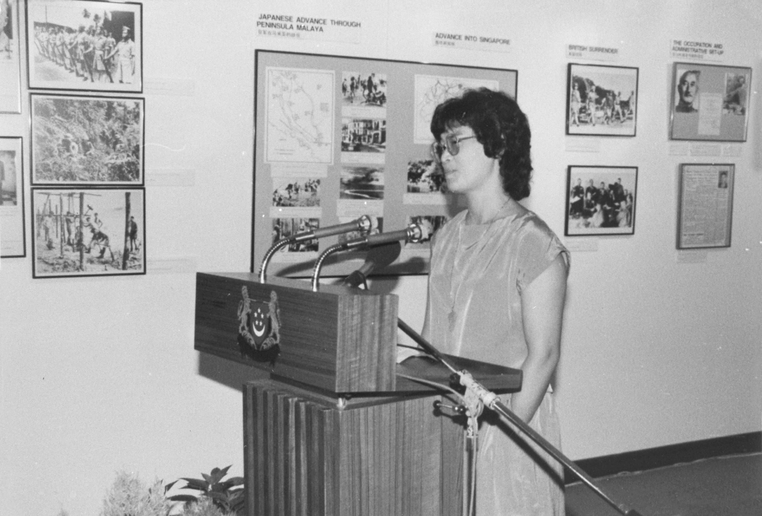 Lily Tan, Director of the National Archives of Singapore (1978–2001), at the opening of the exhibition “Road to Nationhood” in 1984. Courtesy of National Archives of Singapore.