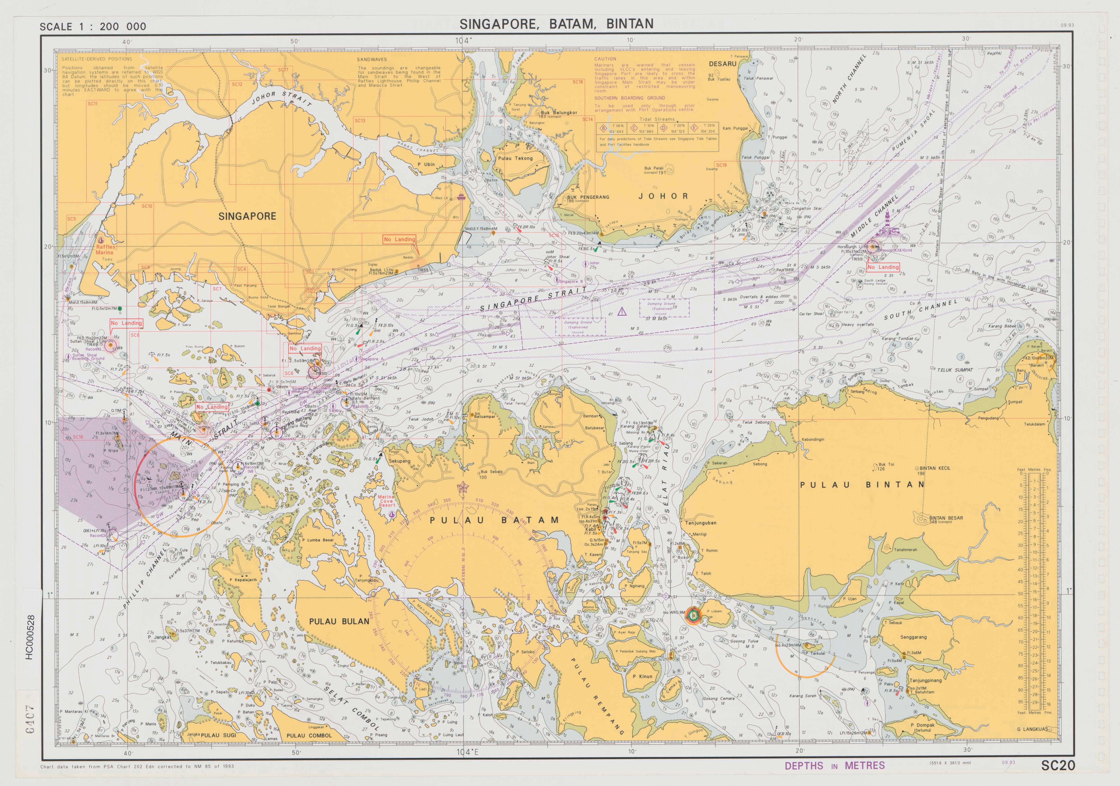 Hydrographic Chart: A modern hydrographic chart for small-craft navigating the waters around Singapore. Batam and Bintan islands. 1993. Port of Singapore Authority, courtesy of National Archives of Singapore.