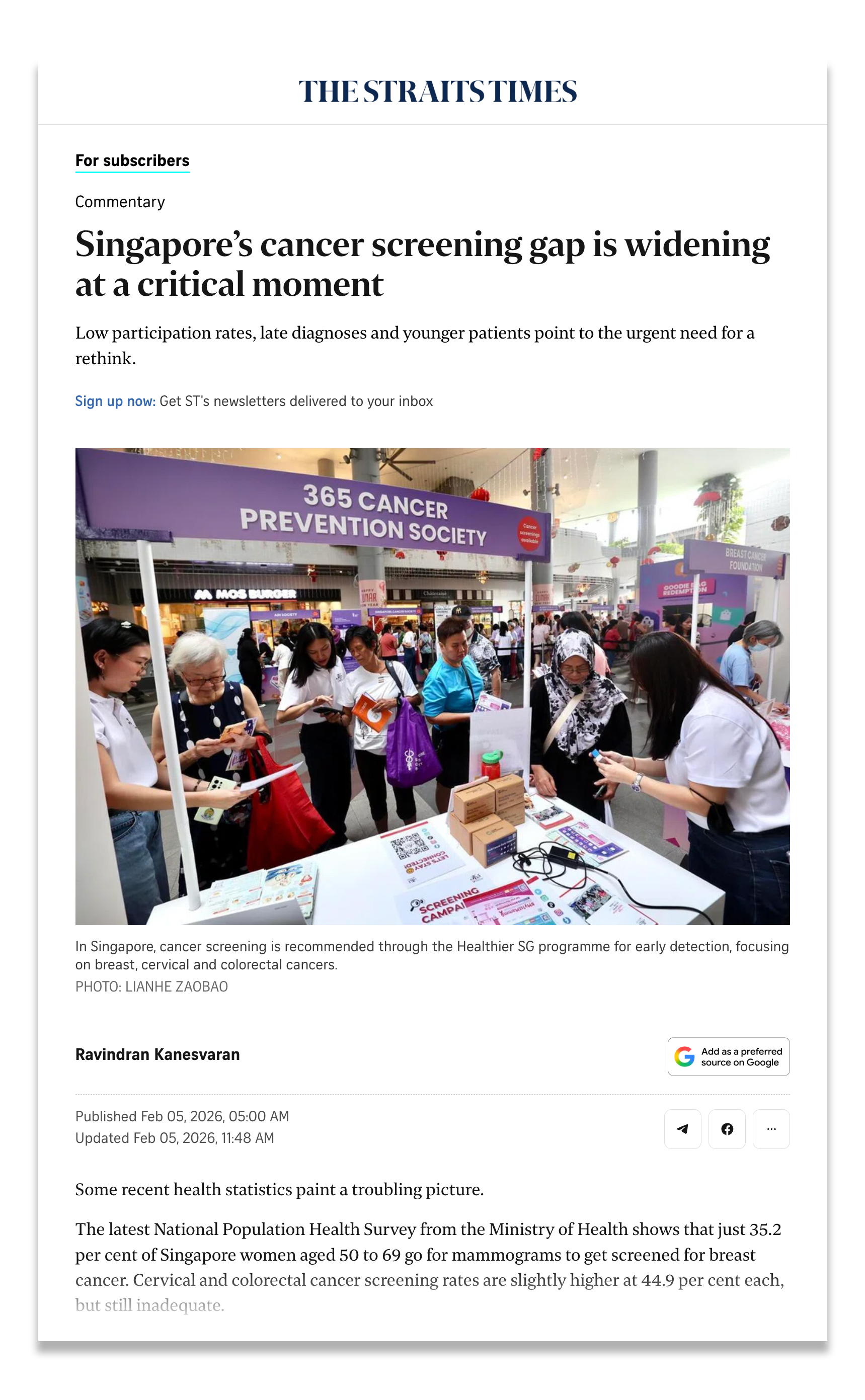 Photo of visitors at a community health outreach campaign booth under a “365 Cancer Prevention Society” banner, engaging with staff and collecting informational pamphlets in a public setting.
