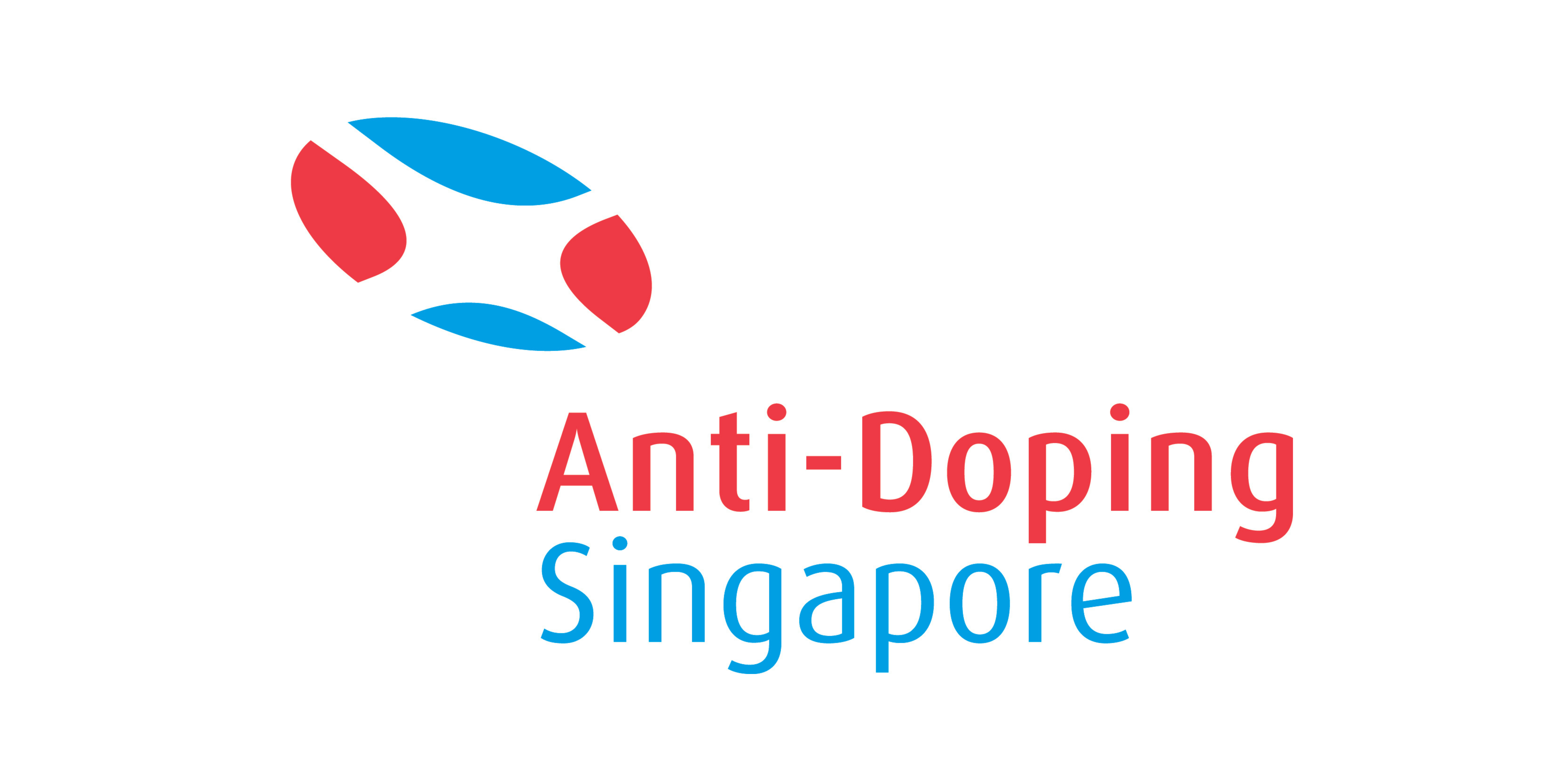 Anti-Doping Singapore text in red and blue with a blue and red abstract swirl symbol above.