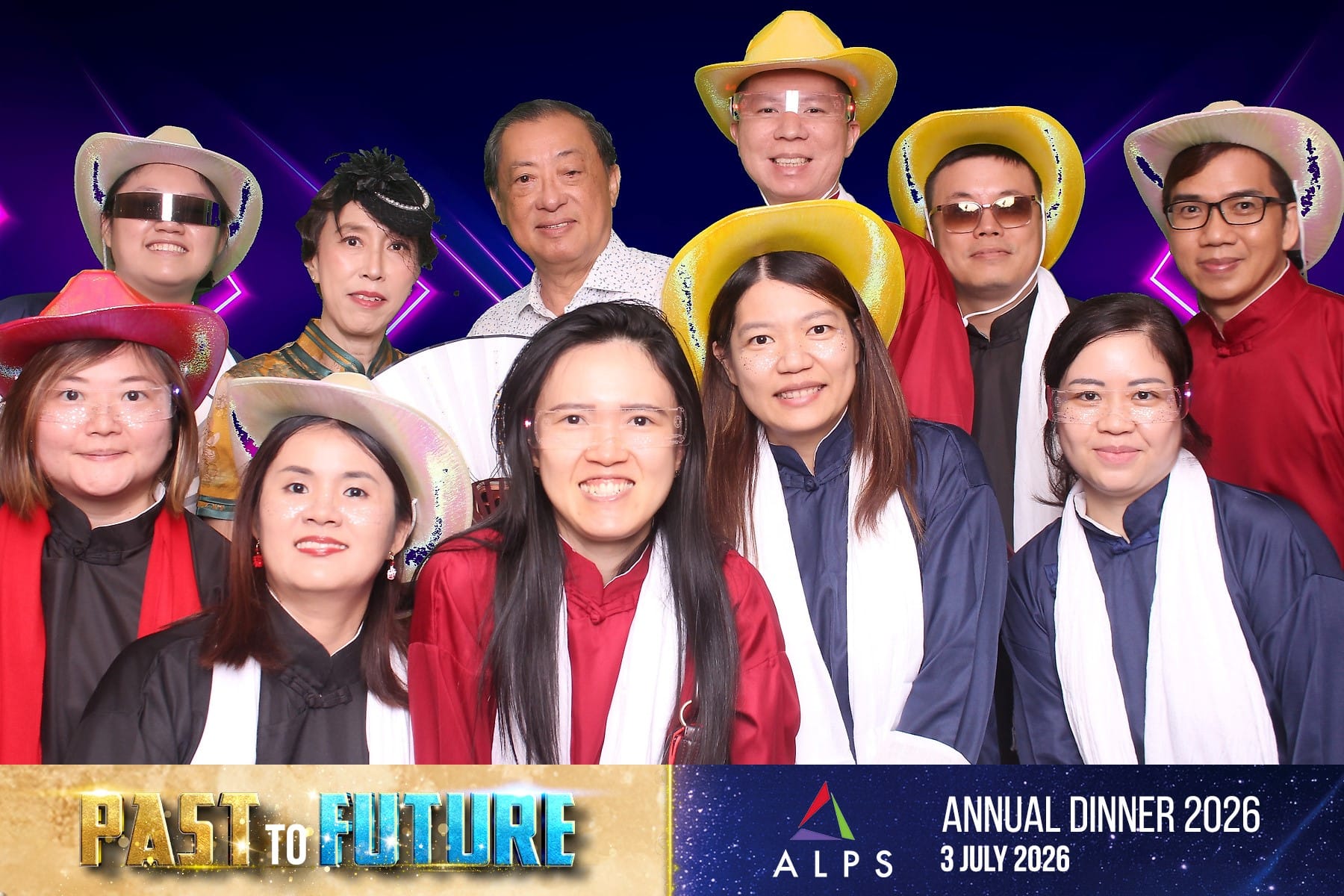 Photo of 11 ALPS staff taken at a virtual photo booth at ALPS Anniversary Dinner
