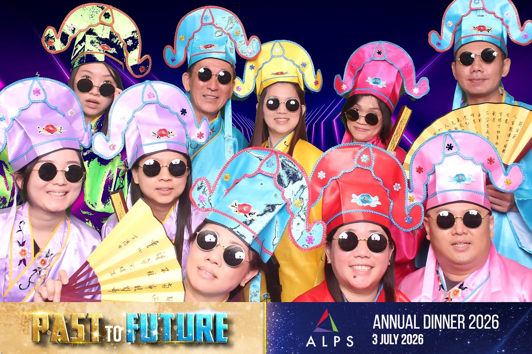 Photo of 10 ALPS staff taken at a virtual photo booth at ALPS Anniversary Dinner
