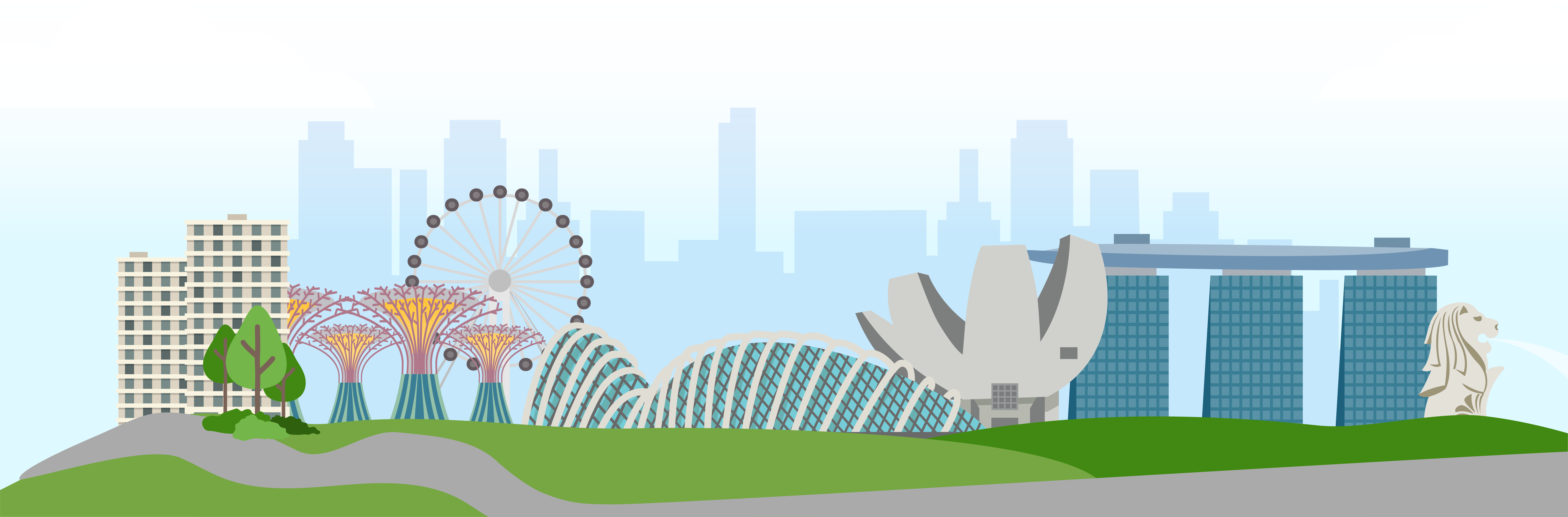 Footer showing the Singapore skyline.